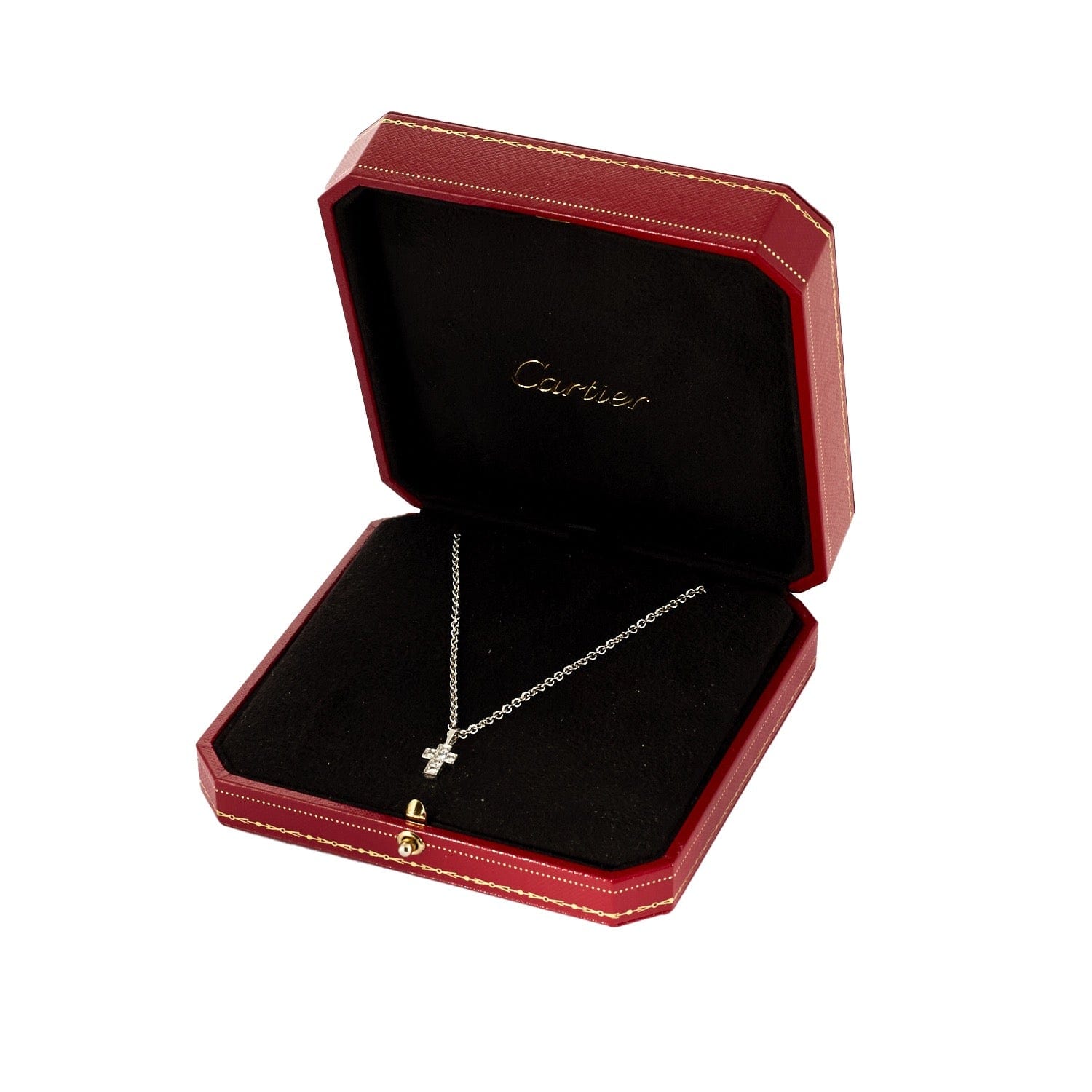 Cartier Náhrdelník z Bílého Zlata s Diamanty a Křížkem