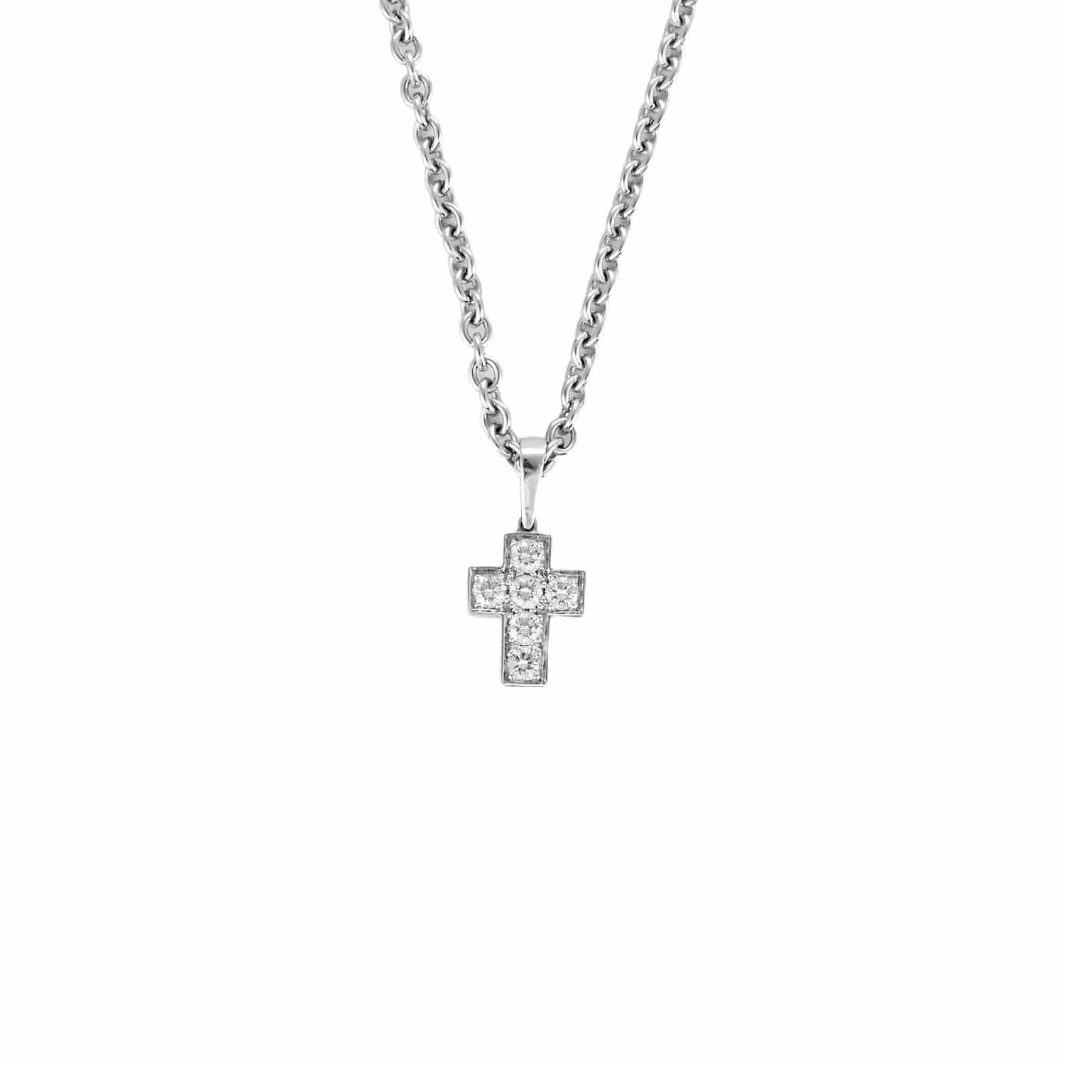 Cartier Náhrdelník z Bílého Zlata s Diamanty a Křížkem