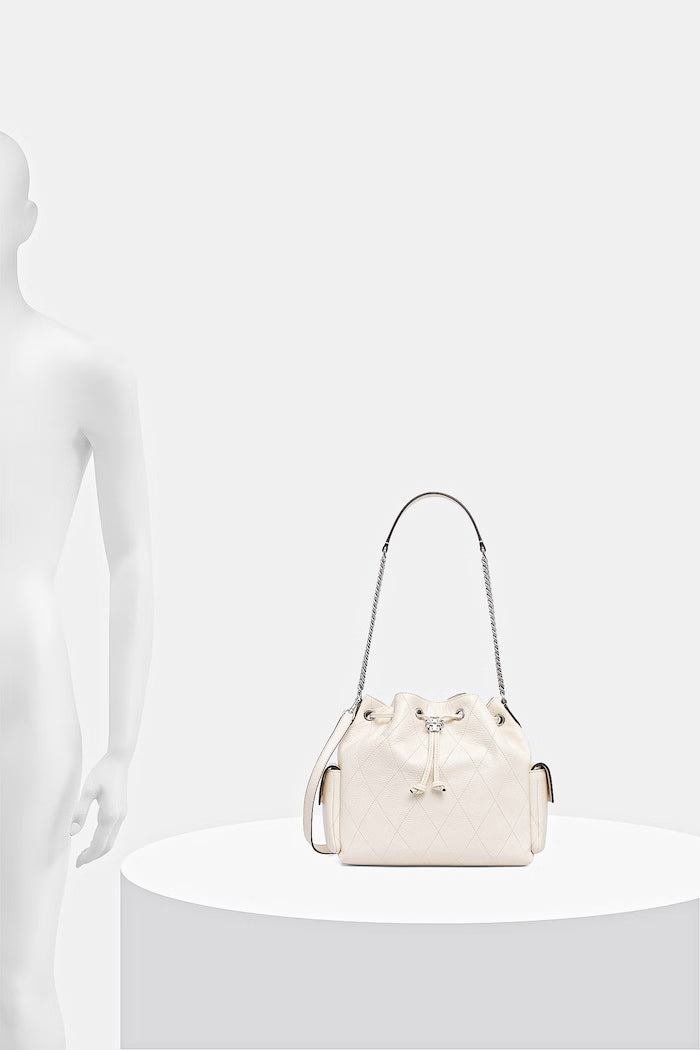 Tory Burch Charlie Vaková Kožená Kabelka Béžová 185831