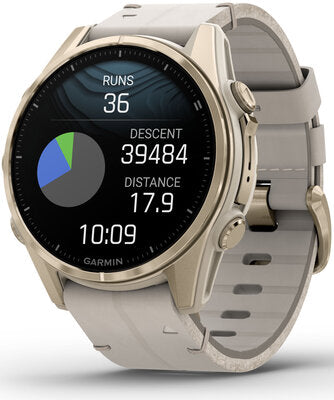 Fenix 8 AMOLED 43 mm Safírové Soft Gold Nerezová Ocel Fog Gray Kožený Řemínek Dámské Hodinky