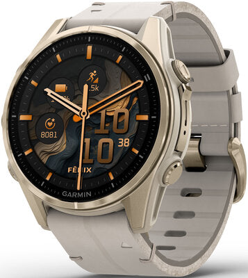 Fenix 8 AMOLED 43 mm Safírové Soft Gold Nerezová Ocel Fog Gray Kožený Řemínek Dámské Hodinky
