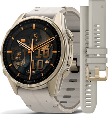 Fenix 8 AMOLED 43 mm Safírové Soft Gold Nerezová Ocel Fog Gray Kožený Řemínek Dámské Hodinky