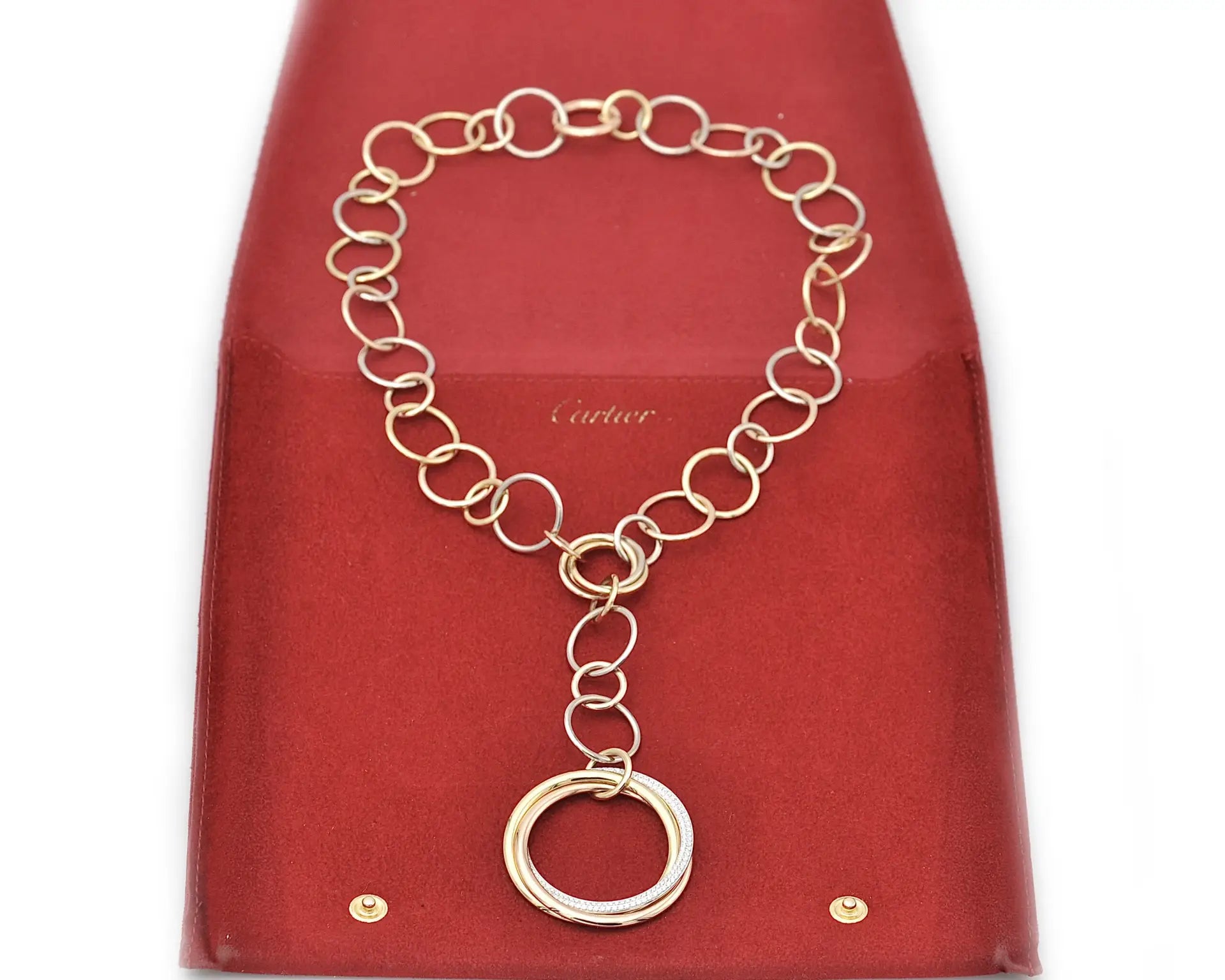 Cartier Trinity Náhrdelník z Trojbarevného Zlata s Diamanty