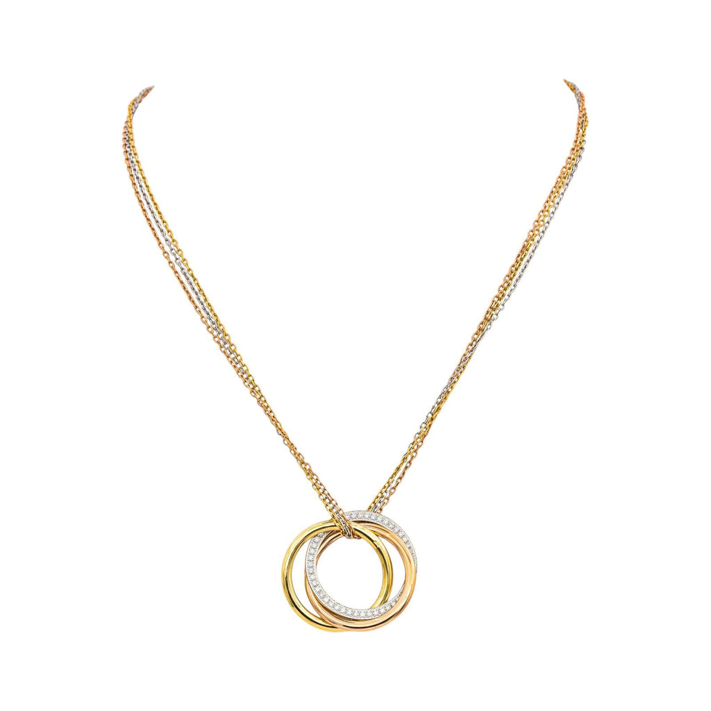 Cartier Trinity Náhrdelník z Trojbarevného Zlata s Diamanty
