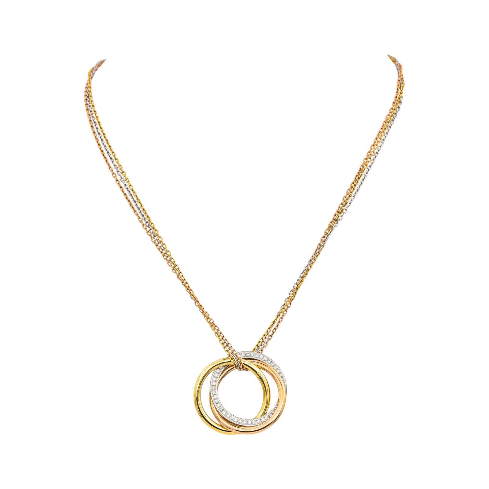 Cartier Trinity Náhrdelník z Trojbarevného Zlata s Diamanty