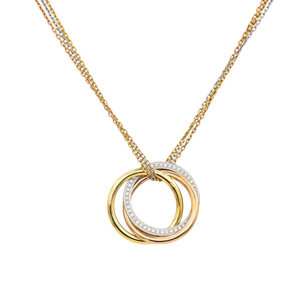 Cartier Trinity Náhrdelník z Trojbarevného Zlata s Diamanty