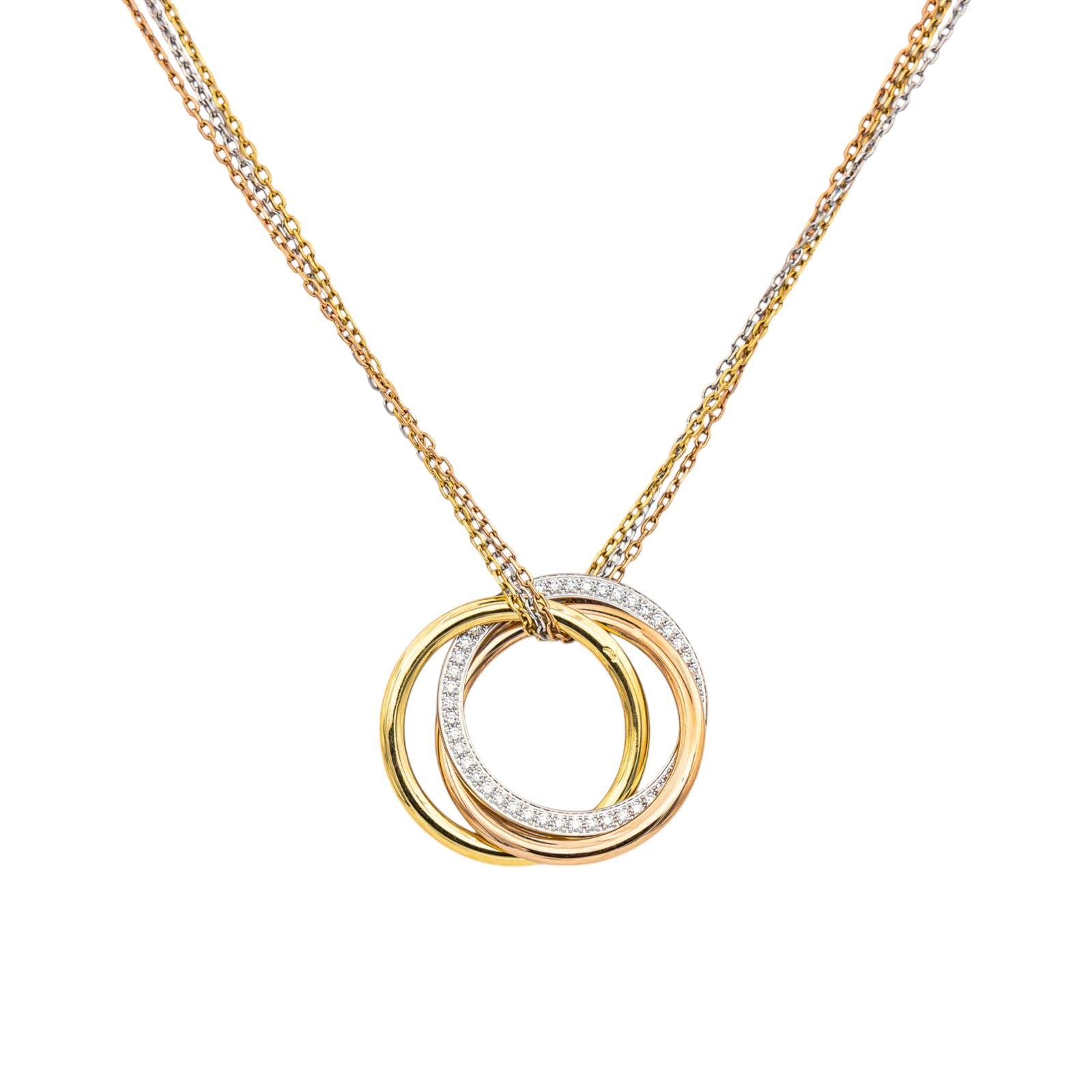 Cartier Trinity Náhrdelník z Trojbarevného Zlata s Diamanty