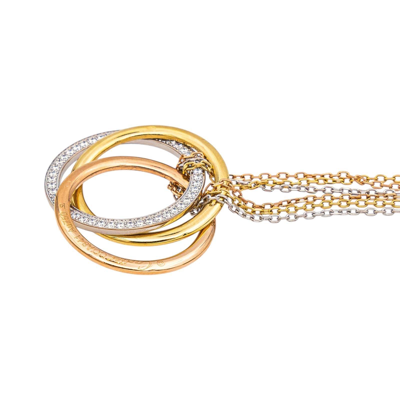 Cartier Trinity Náhrdelník z Trojbarevného Zlata s Diamanty