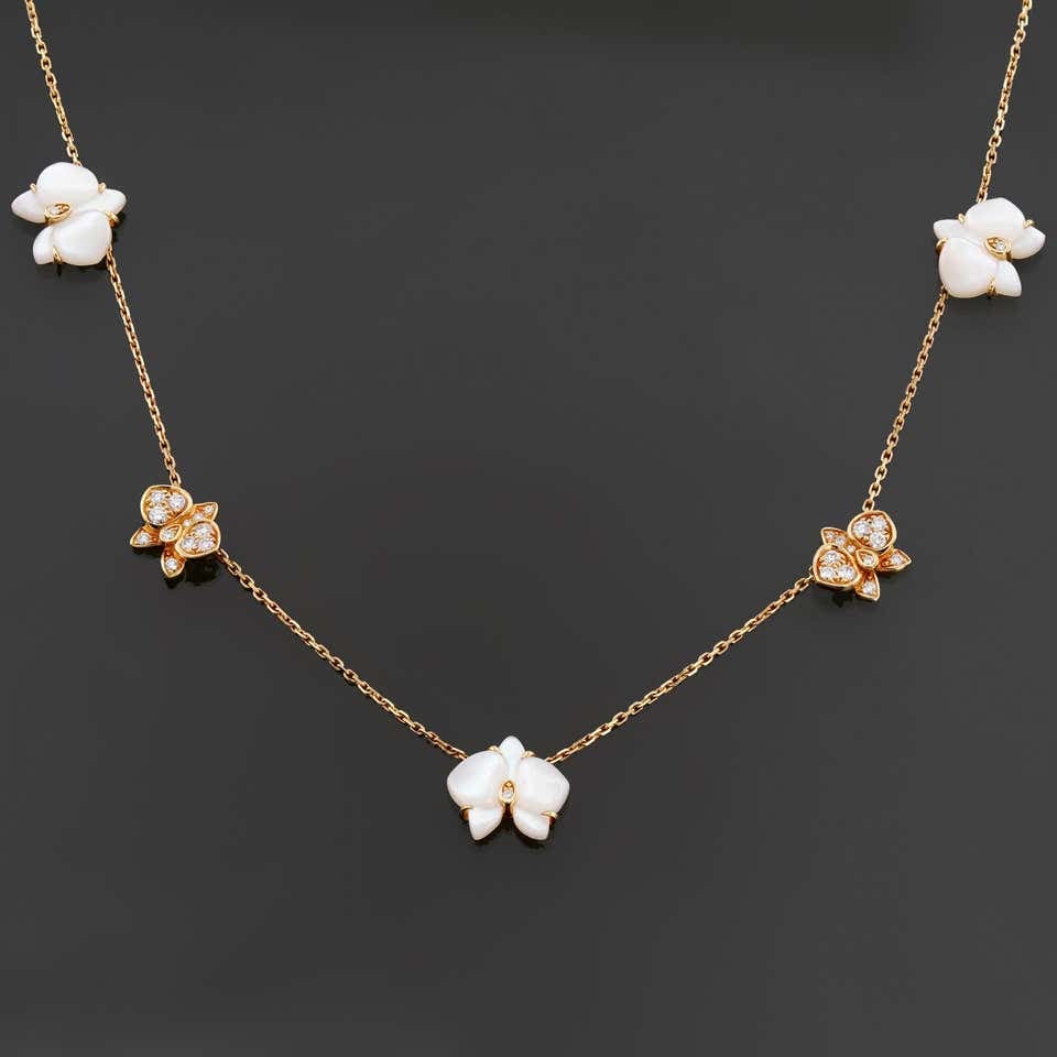 Cartier Caresse d'Orchidées Náhrdelník ze Žlutého Zlata s Perletí a Diamanty