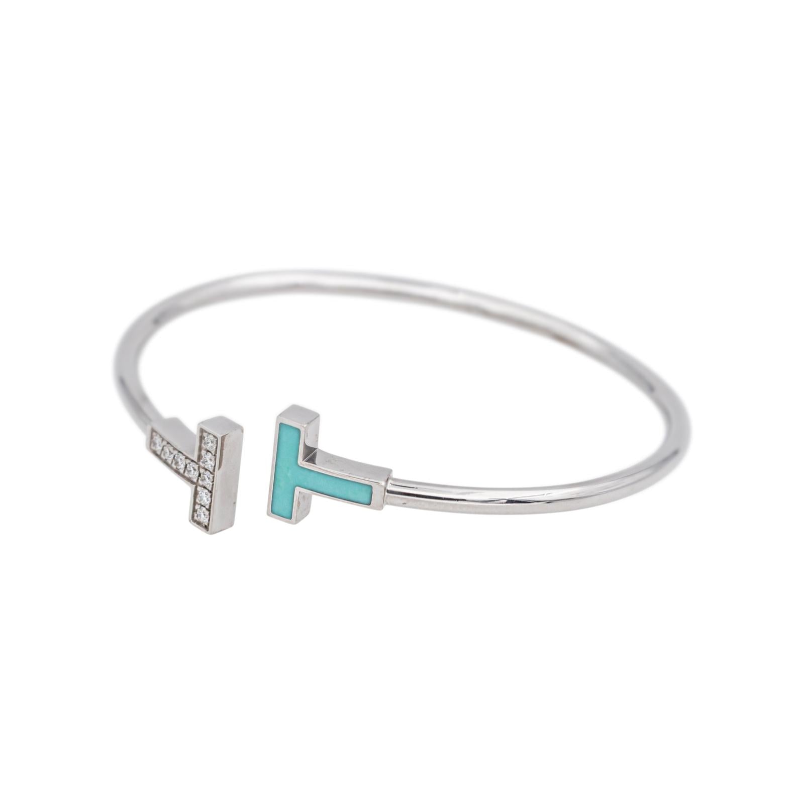 Tiffany & Co. Tiffany T Náramek z Bílého Zlata s Diamanty a Tyrkysem
