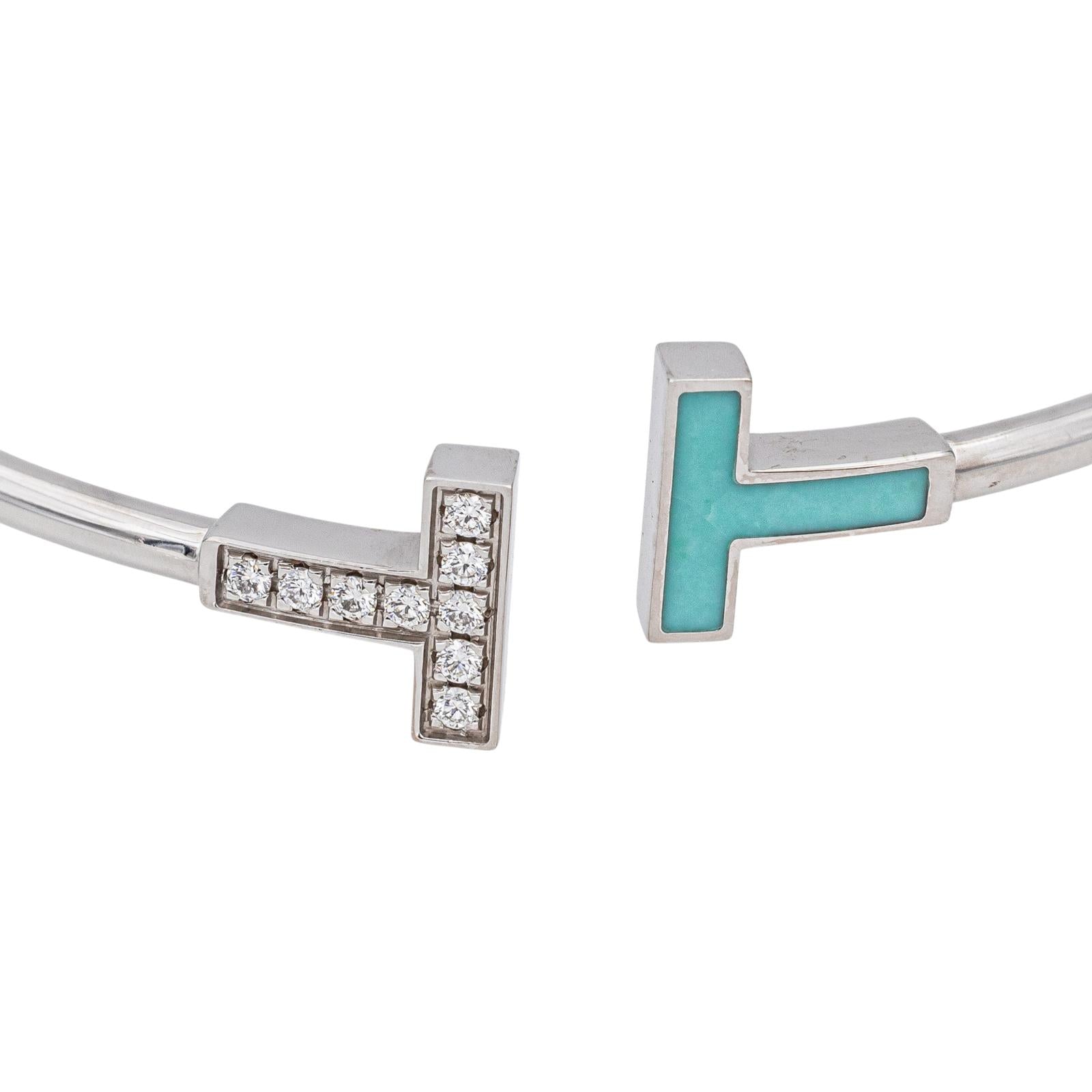 Tiffany & Co. Tiffany T Náramek z Bílého Zlata s Diamanty a Tyrkysem