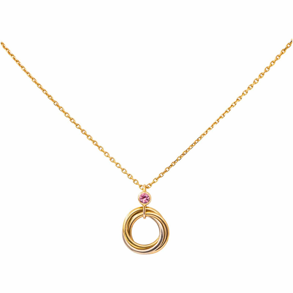 Cartier Trinity Náhrdelník ze Žlutého, Růžového a Bílého Zlata s Růžovým Safírem