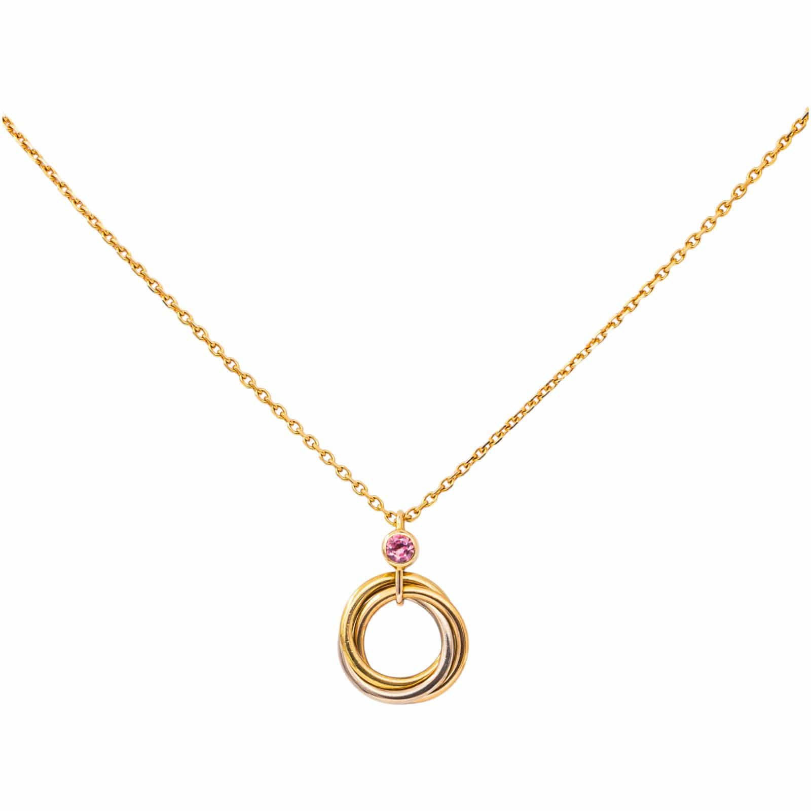 Cartier Trinity Náhrdelník ze Žlutého, Růžového a Bílého Zlata s Růžovým Safírem